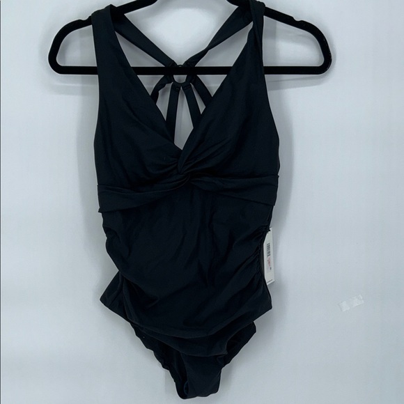 Calvin Klein Other - Calvin Klein Black Ruched One Piece Swimsuit Criss Cross Back Size 10 Women